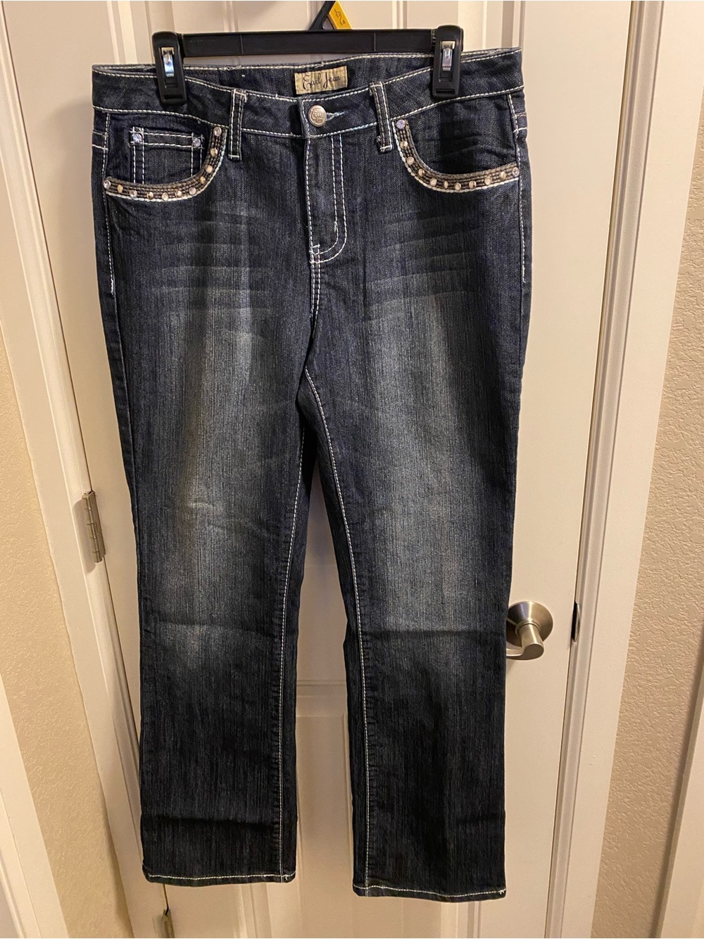 Earl Jean 10 Jeans Stretch Bling Pockets Dark Blue Denim